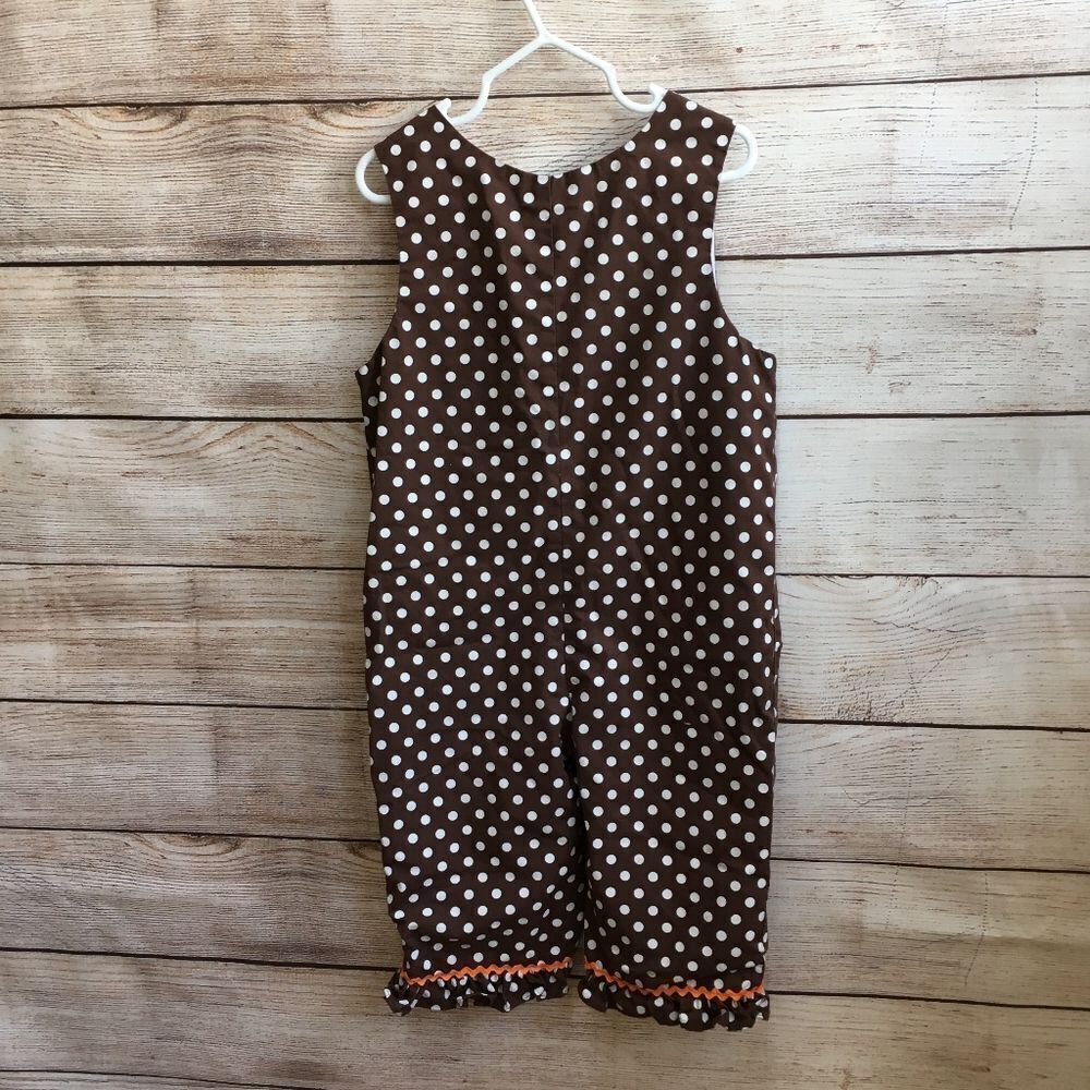 STELLYBELLY‎ BROWN AND WHITE POLKA DOT ROMPER WITH APPLIQUED TURKEY - Picture 5 of 6